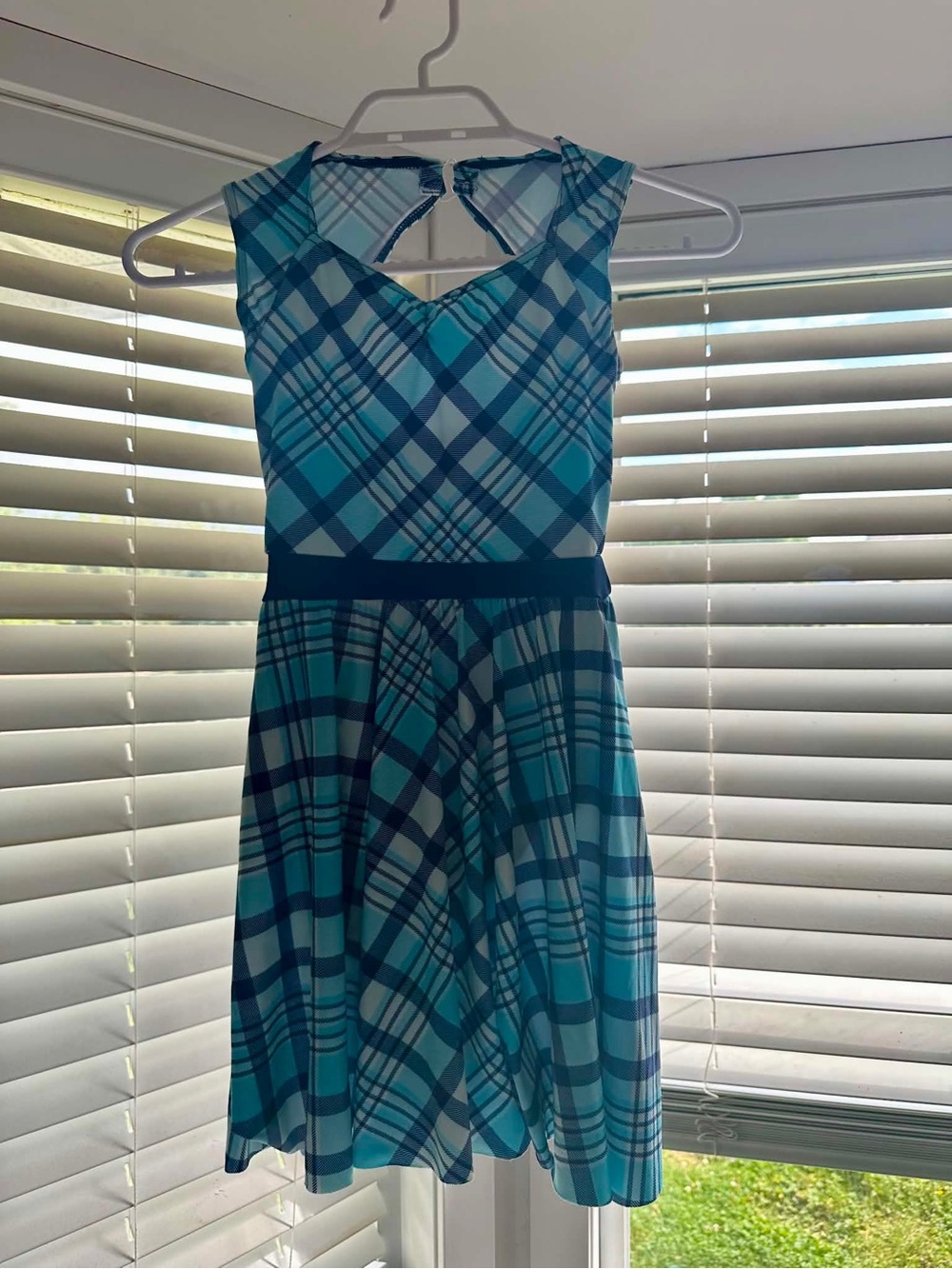 Weissman Teal and Navy Plaid Sleeveless Fit Dress IC